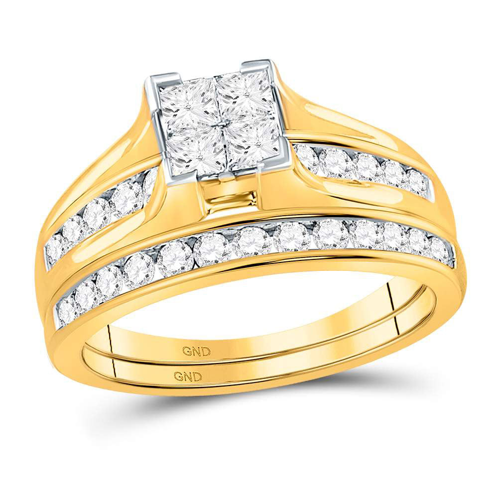 10kt Yellow Gold Princess Diamond Bridal Wedding Ring Band Set 1 Cttw