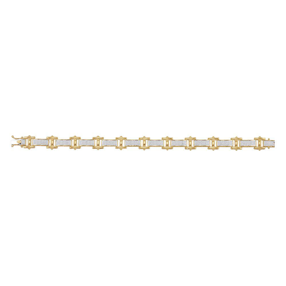 10kt Yellow Gold Mens Round Diamond Big Look Pave-set Fashion Bracelet 1-3/8 Cttw