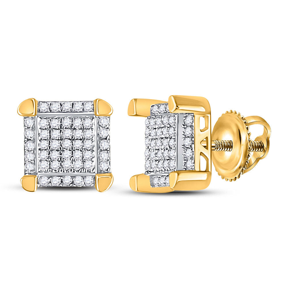 10kt Yellow Gold Mens Round Diamond Square Cluster Stud Earrings 1/6 Cttw