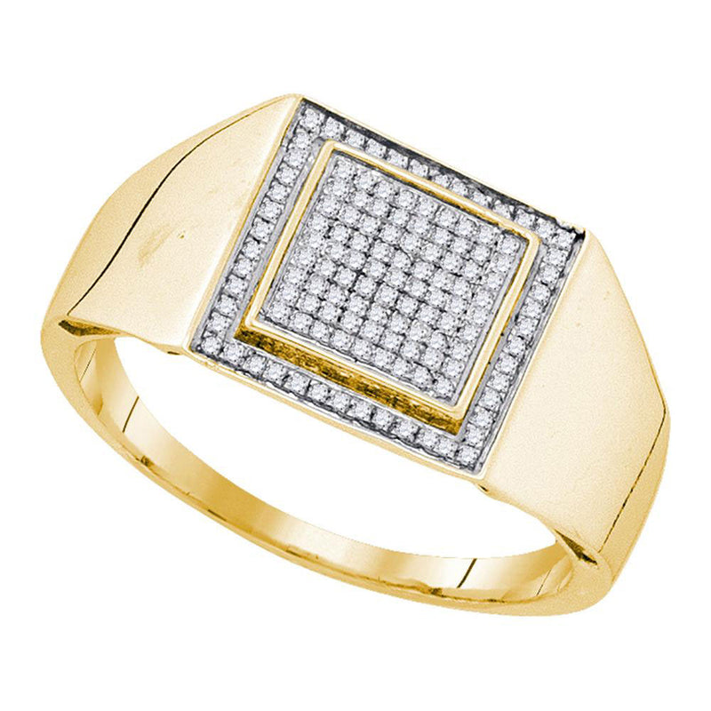 Yellow-tone Sterling Silver Mens Round Diamond Square Frame Cluster Ring 1/4 Cttw