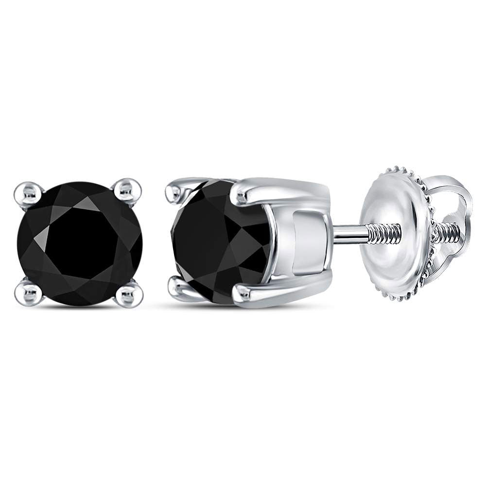 10kt White Gold Womens Round Black Color Enhanced Diamond Solitaire Earrings 1 Cttw