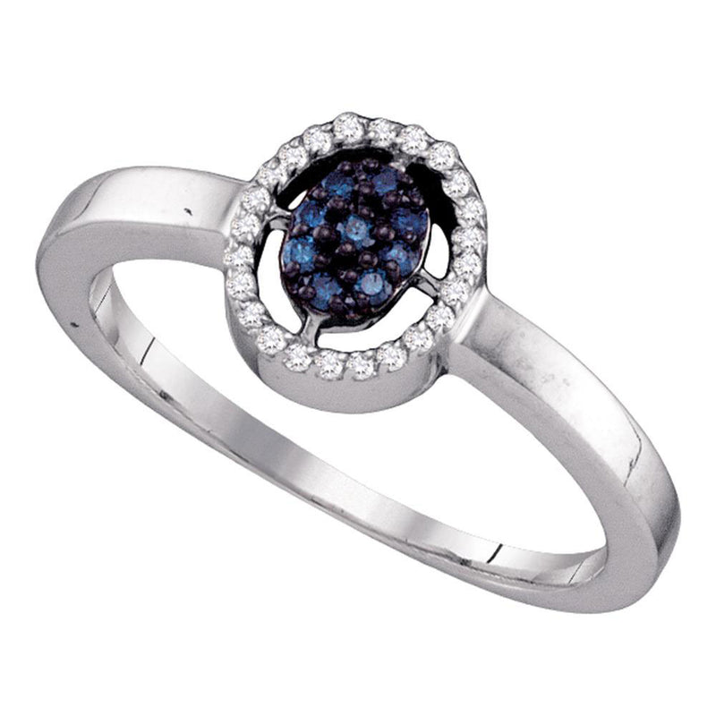 10kt White Gold Womens Round Blue Color Enhanced Diamond Cluster Ring 1/6 Cttw