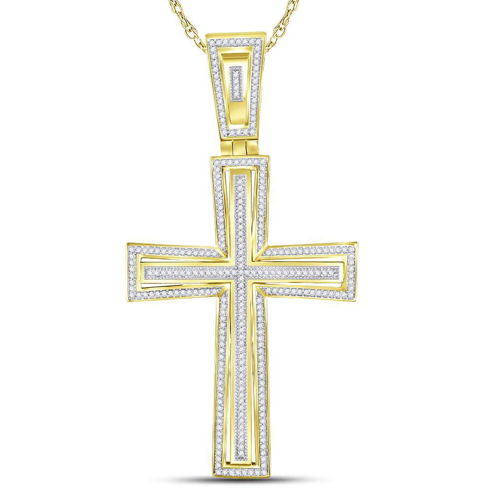 10kt Yellow Gold Mens Round Diamond Cross Charm Pendant 3/4 Cttw