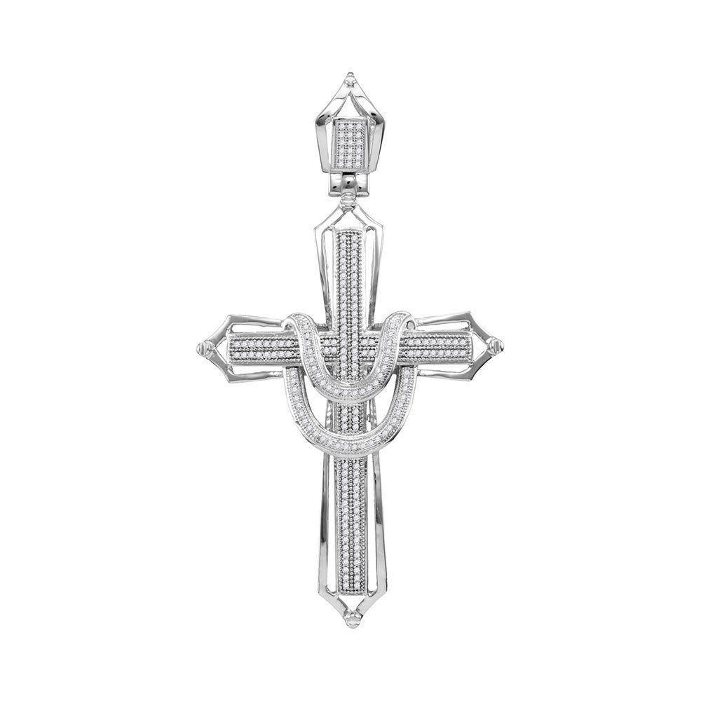 10kt White Gold Mens Round Diamond Adorned Cross Charm Pendant 1/2 Cttw