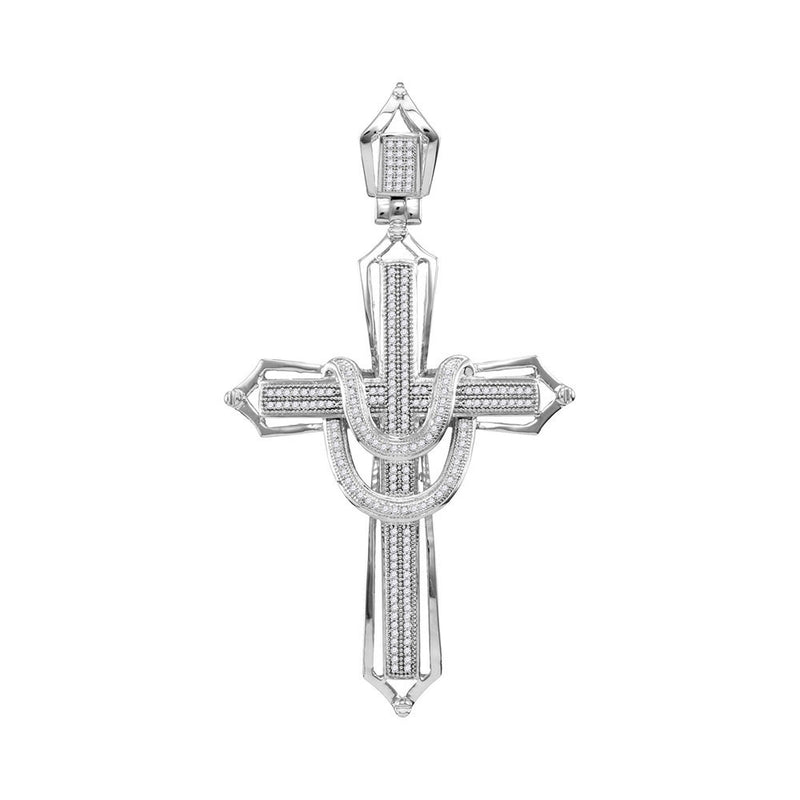 10kt White Gold Mens Round Diamond Adorned Cross Charm Pendant 1/2 Cttw