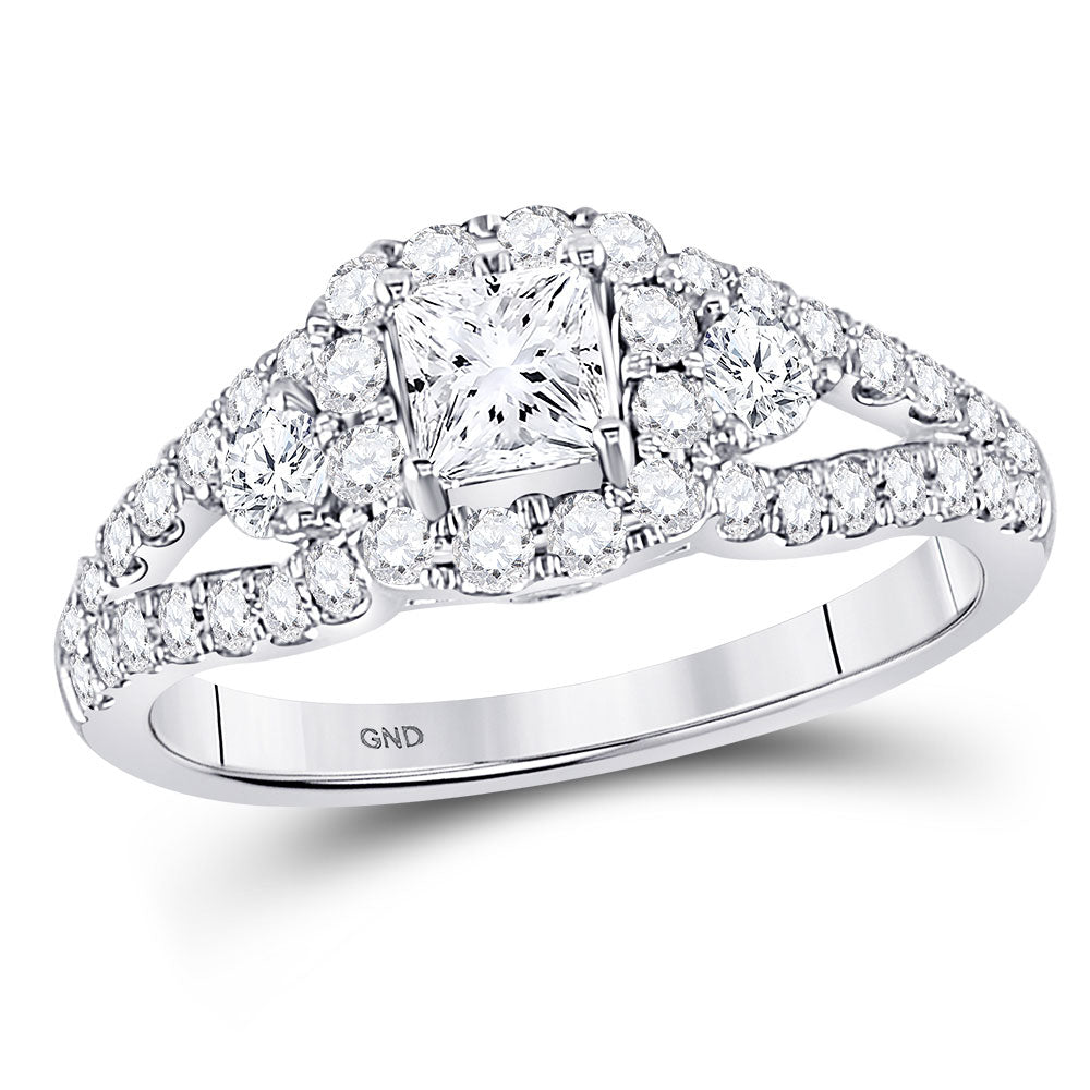 14kt White Gold Princess Diamond Halo Bridal Wedding Engagement Ring 1-1/4 Cttw