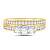 14kt Yellow Gold Round Diamond Bridal 3-Stone Wedding Engagement Ring Band Set 1 Cttw