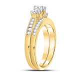 14kt Yellow Gold Round Diamond Bridal 3-Stone Wedding Engagement Ring Band Set 1 Cttw