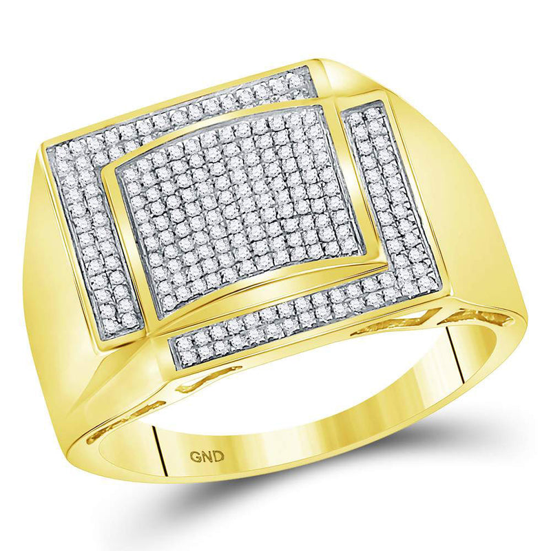 10kt Yellow Gold Mens Round Diamond Square Cluster Ring 1/2 Cttw