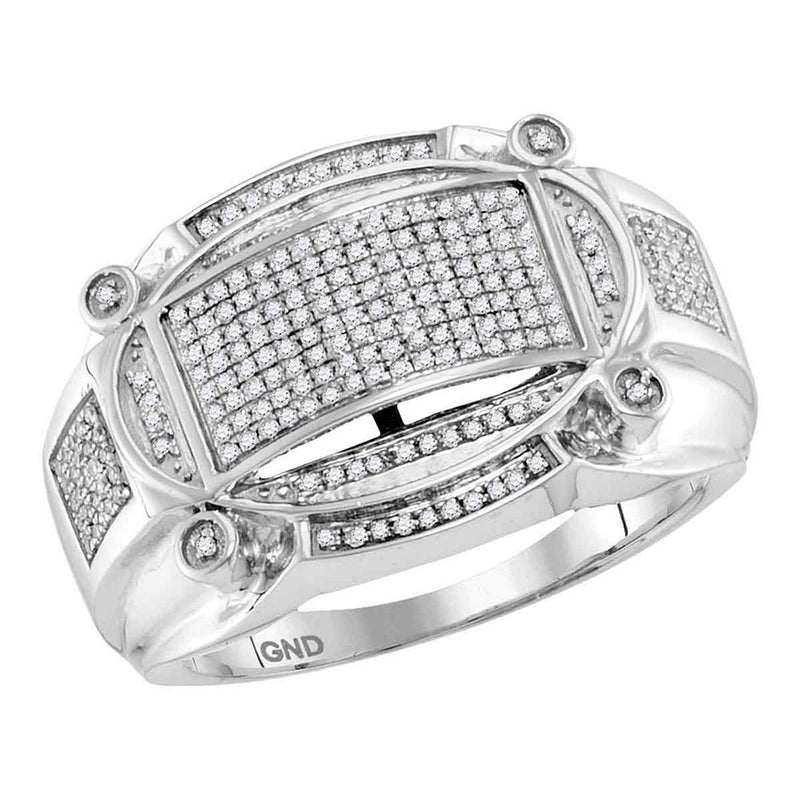 10kt White Gold Mens Round Diamond Oval Rectangle Cluster Ring 1/2 Cttw