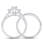 14kt White Gold Round Diamond 3-stone Bridal Wedding Ring Band Set 1 Cttw