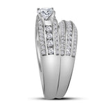 14kt White Gold Round Diamond Bridal Wedding Ring Band Set 1-1/4 Cttw