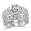 14kt White Gold Round Diamond Bridal Wedding Ring Band Set 1-1/4 Cttw