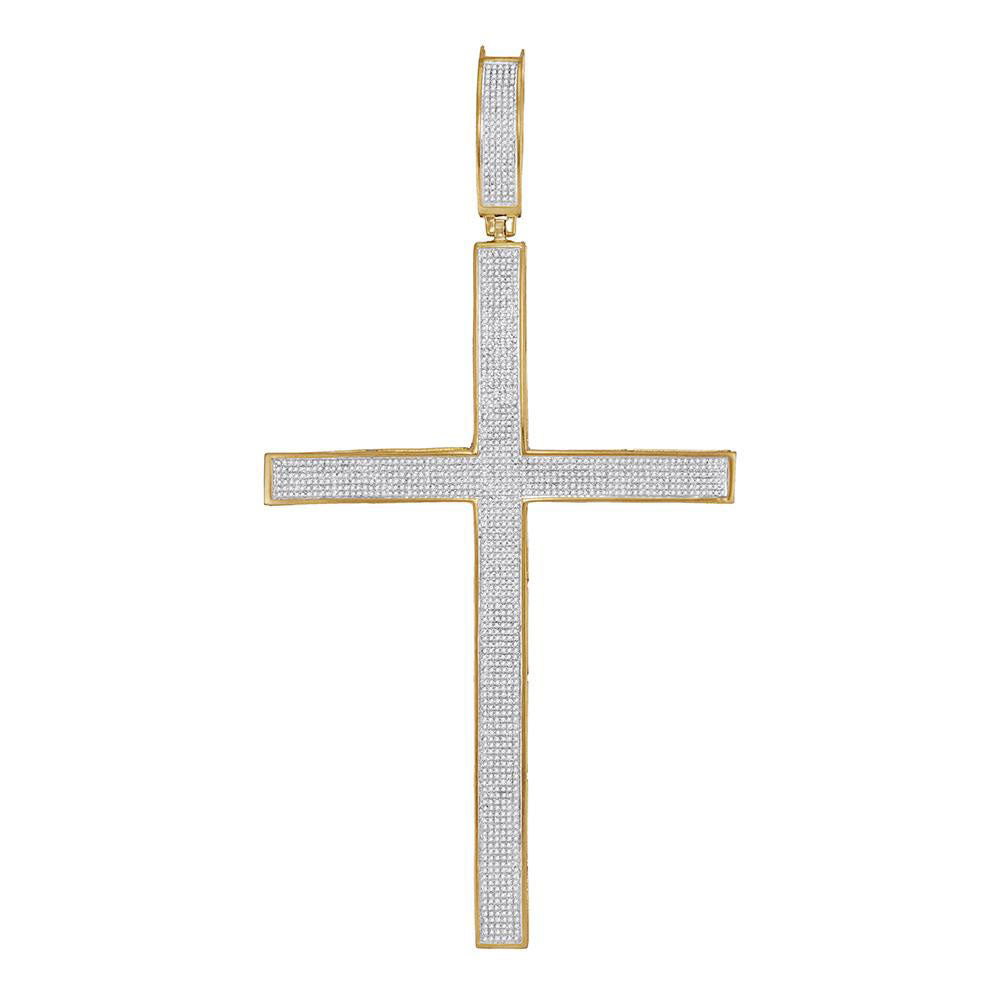 10kt Yellow Gold Mens Round Diamond Roman Cross Large Charm Pendant 2 Cttw