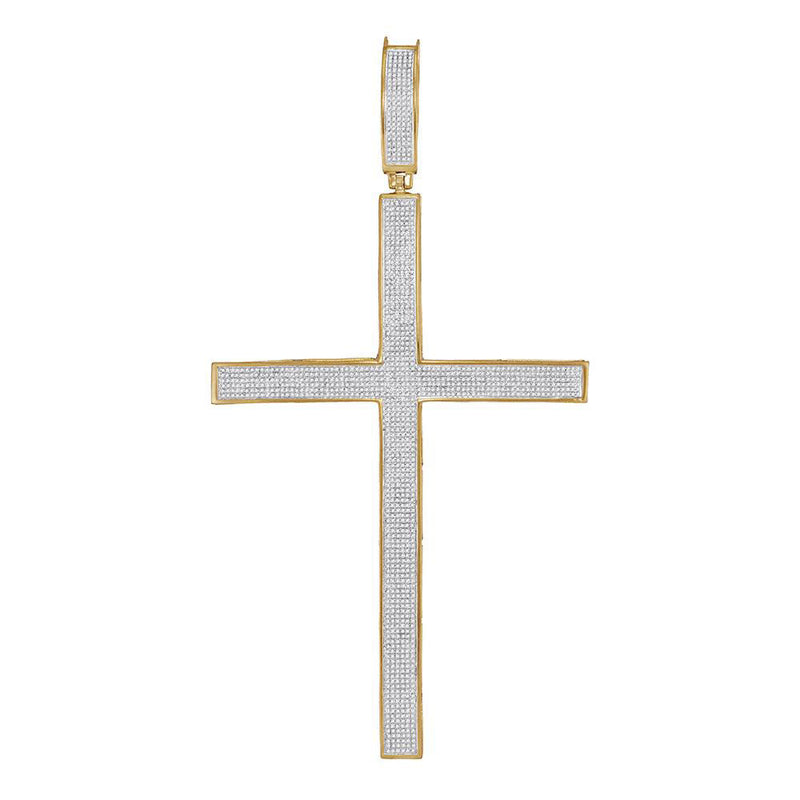 10kt Yellow Gold Mens Round Diamond Roman Cross Large Charm Pendant 2 Cttw