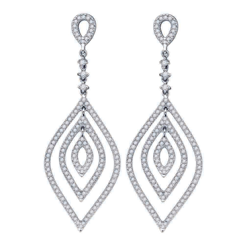 14kt White Gold Womens Round Diamond Oval Dangle Earrings 1 Cttw