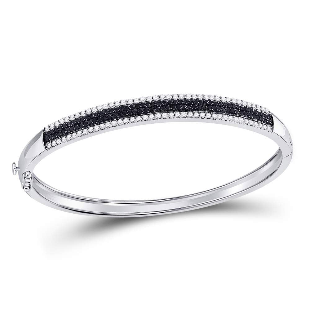 14kt White Gold Womens Round Black Color Enhanced Diamond Bangle Bracelet 1-3/8 Cttw