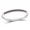 14kt White Gold Womens Round Brown Diamond Bangle Bracelet 1-3/8 Cttw