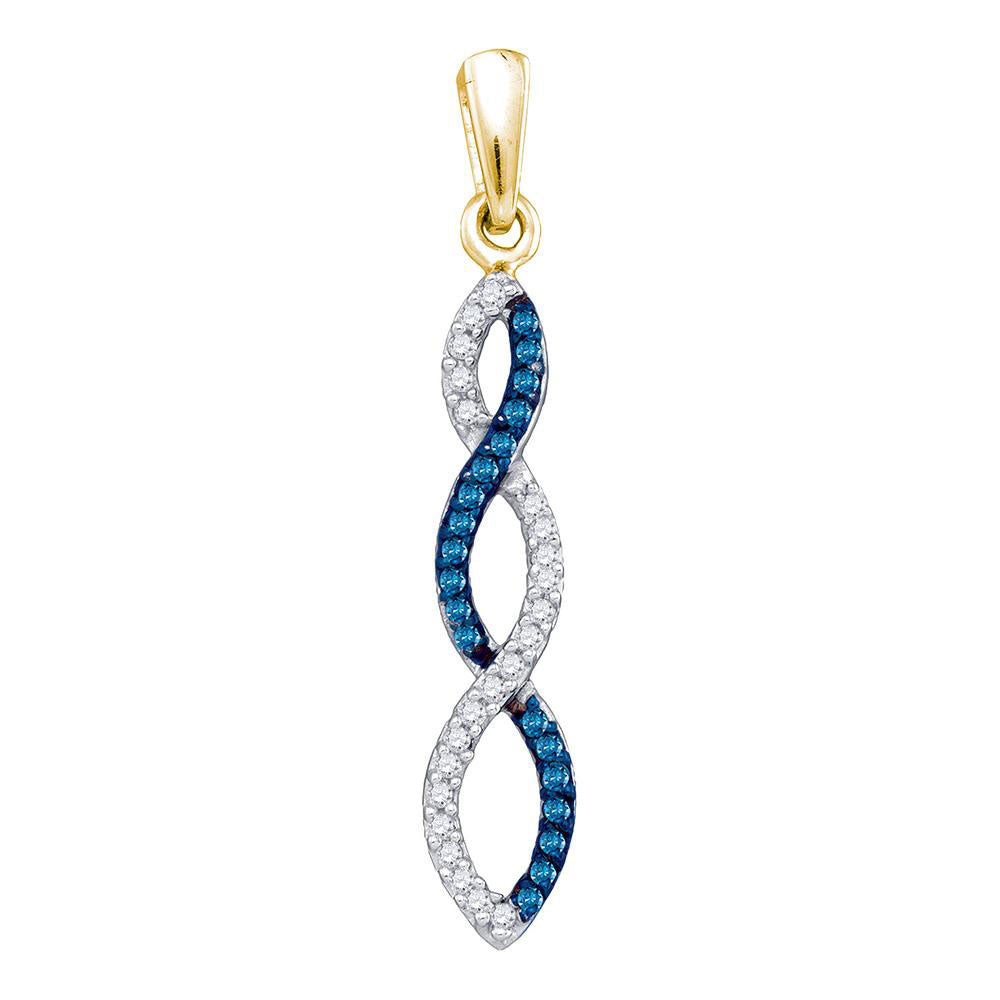 10kt Yellow Gold Womens Round Blue Color Enhanced Diamond Twist Fashion Pendant 1/8 Cttw