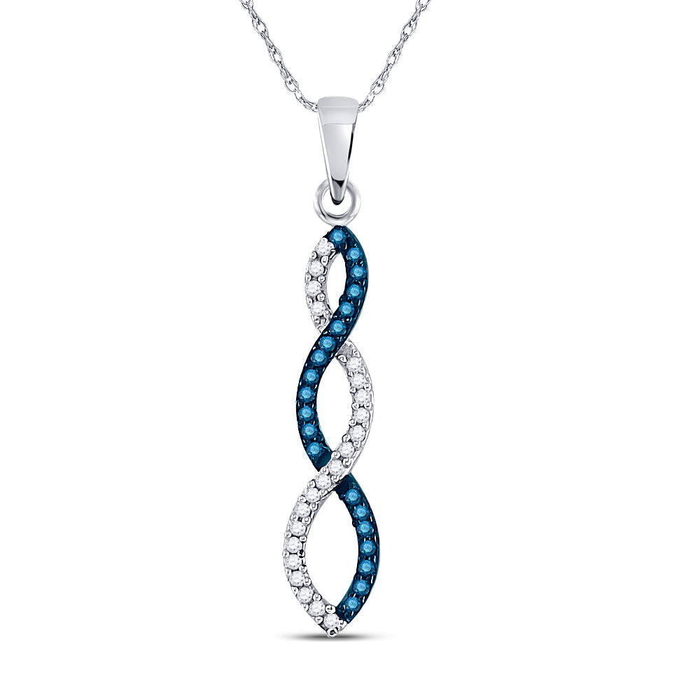 10kt White Gold Womens Round Blue Color Enhanced Diamond Twist Fashion Pendant 1/8 Cttw