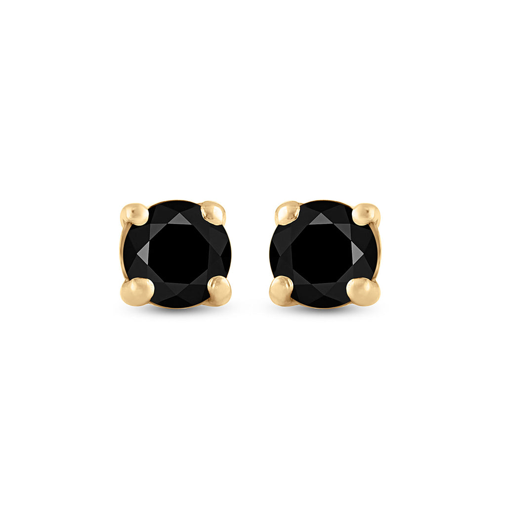 Sterling Silver Unisex Black Color Enhanced Diamond Yellow-tone Stud Earrings 3/4 Cttw