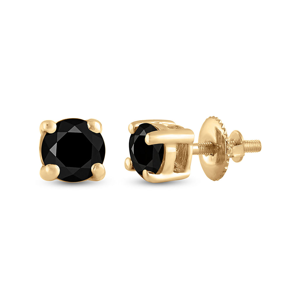 Sterling Silver Unisex Black Color Enhanced Diamond Yellow-tone Stud Earrings 3/4 Cttw