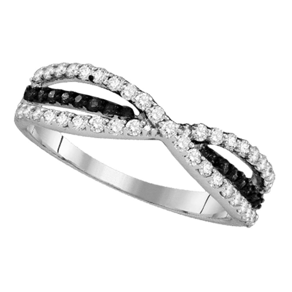 10kt White Gold Womens Round Black Color Enhanced Diamond Band Ring 1/2 Cttw