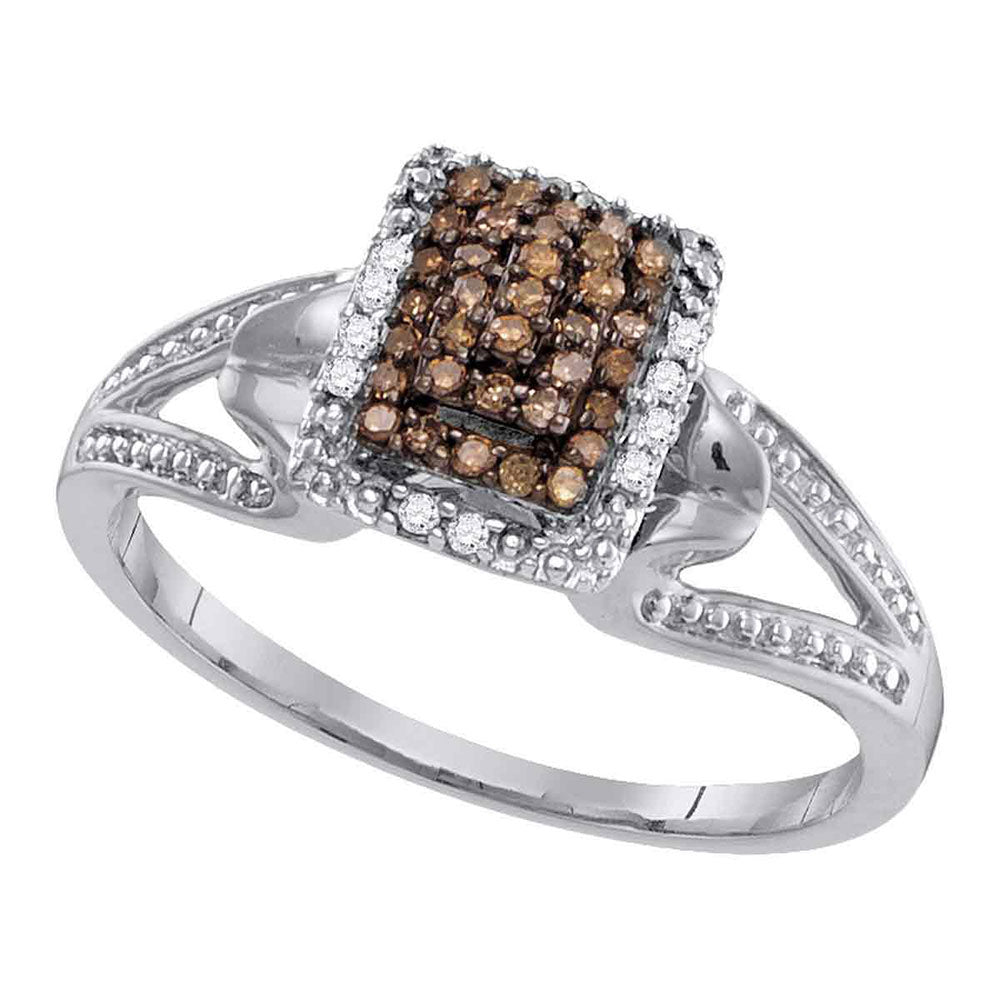 10kt White Gold Womens Round Brown Diamond Cluster Ring 1/5 Cttw