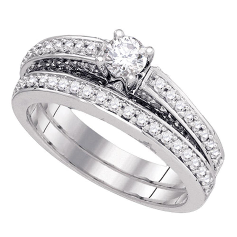 14kt White Gold Round Diamond Bridal Wedding Ring Band Set 1 Cttw