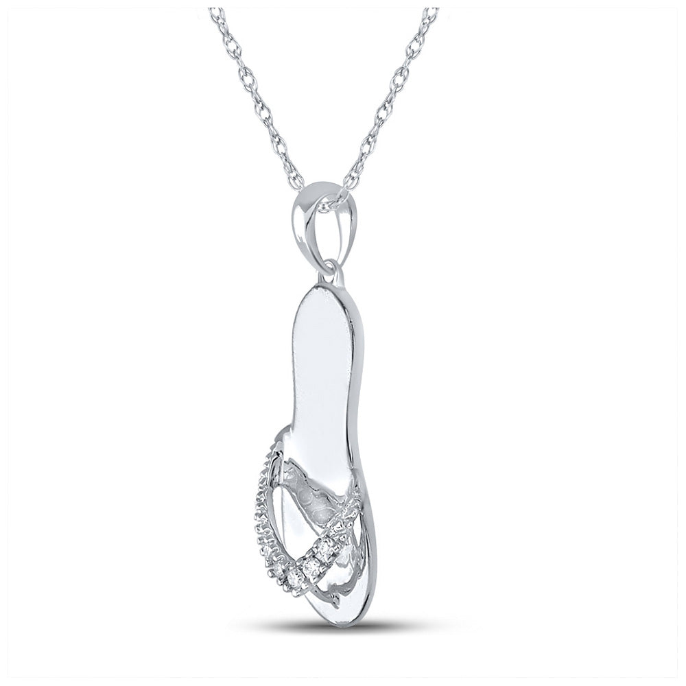 Sterling Silver Womens Round Diamond Sandal Flip-flop Nautical Pendant .03 Cttw