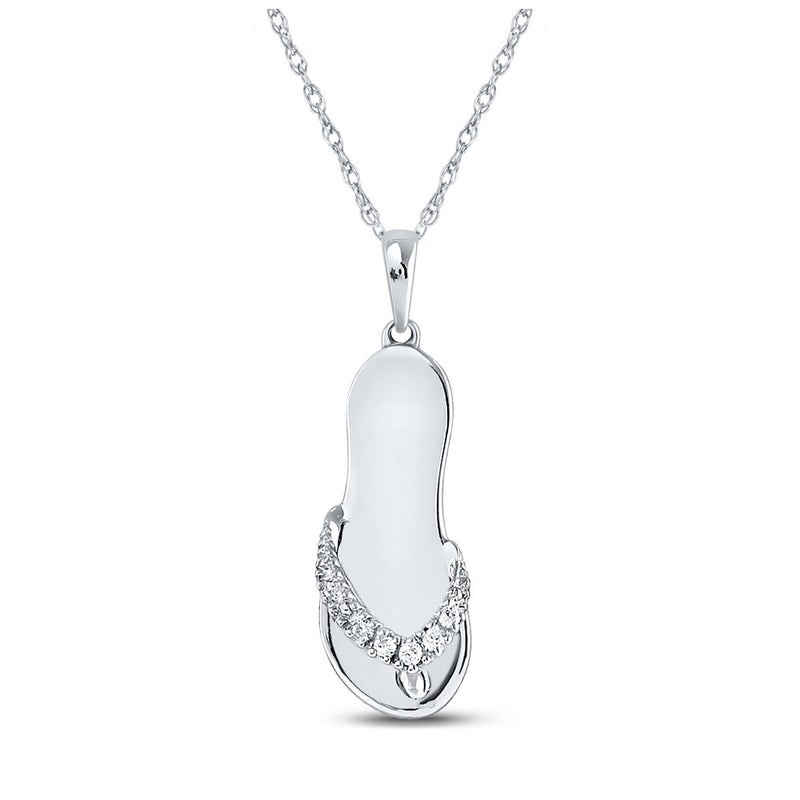 Sterling Silver Womens Round Diamond Sandal Flip-flop Nautical Pendant .03 Cttw