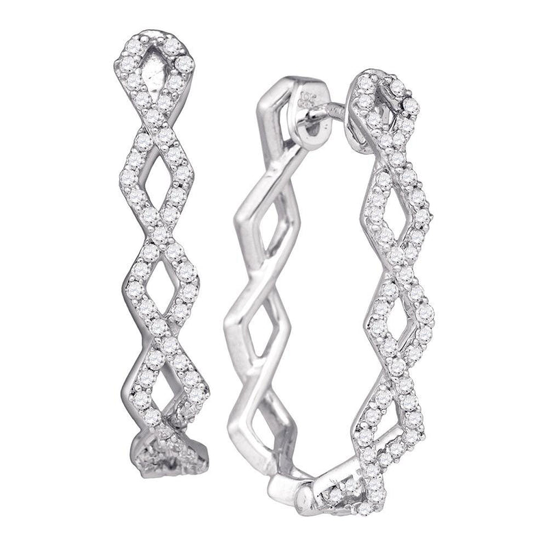 10k White Gold Round Diamond Womens Symmetric Box-weave Woven Hoop Earrings 1/2 Cttw