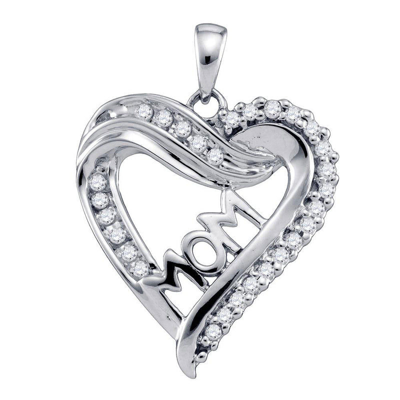 10kt White Gold Womens Round Diamond Mom Mother Heart Outline Pendant 1/5 Cttw