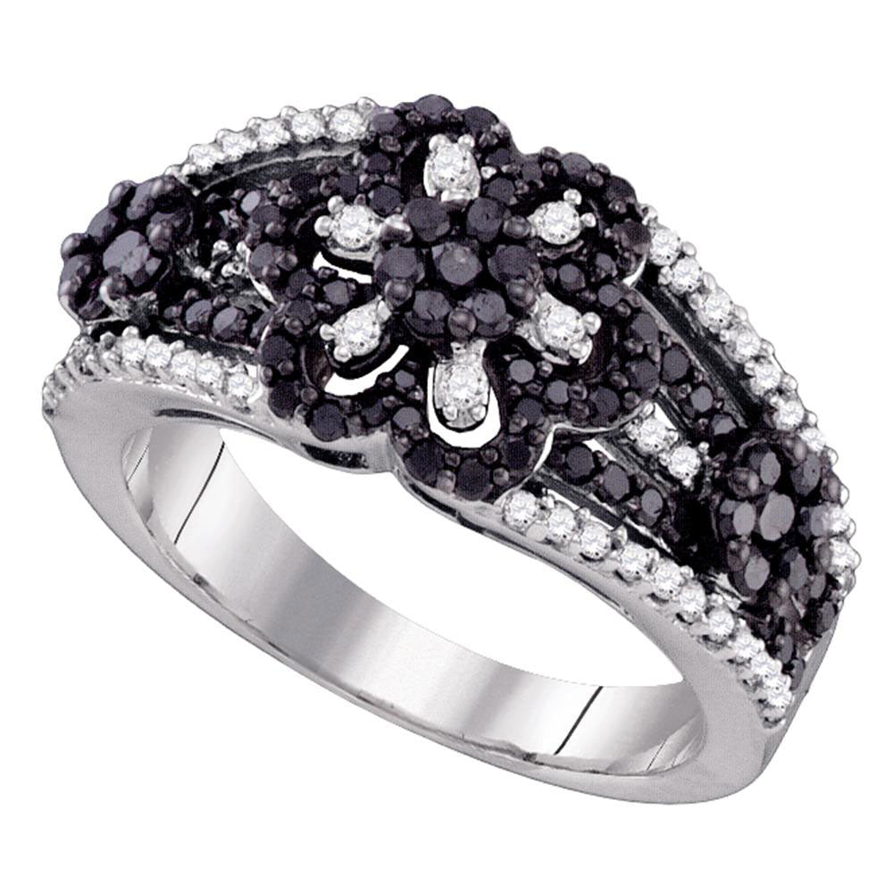 10kt White Gold Womens Round Black Color Enhanced Diamond Cluster Ring 1 Cttw