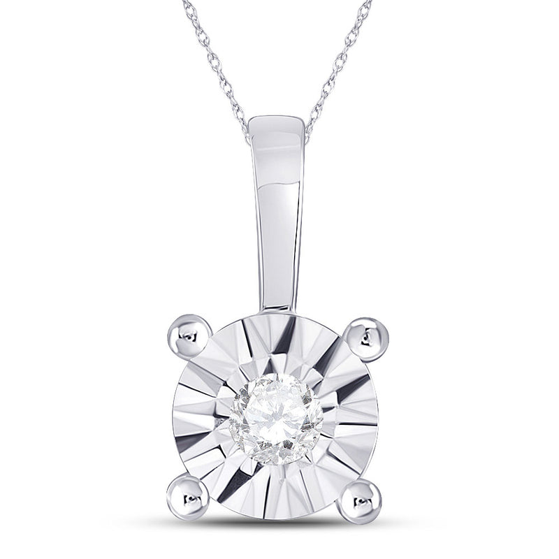 10kt White Gold Womens Round Diamond Illusion-set Solitaire Pendant 1/10 Cttw