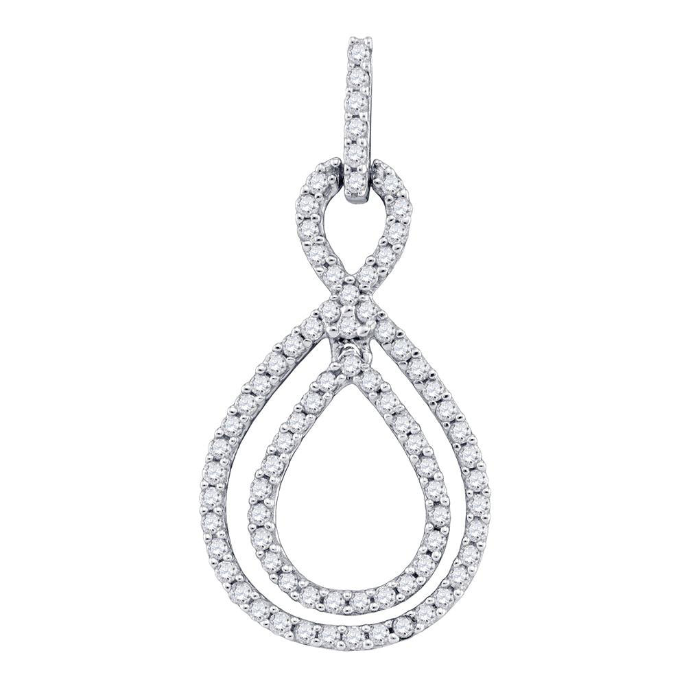 10kt White Gold Womens Round Diamond Teardrop Pendant 5/8 Cttw