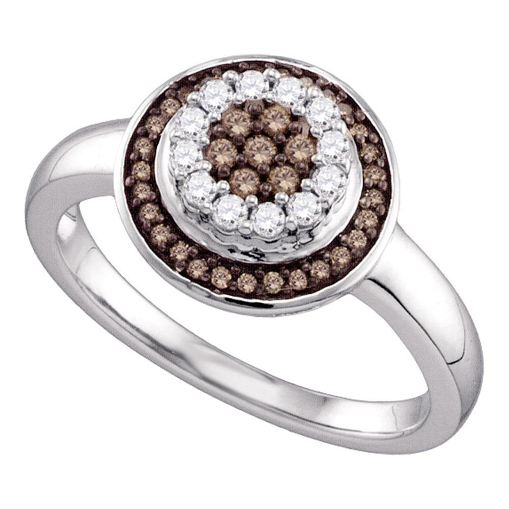 10kt White Gold Womens Round Brown Diamond Cluster Ring 1/3 Cttw