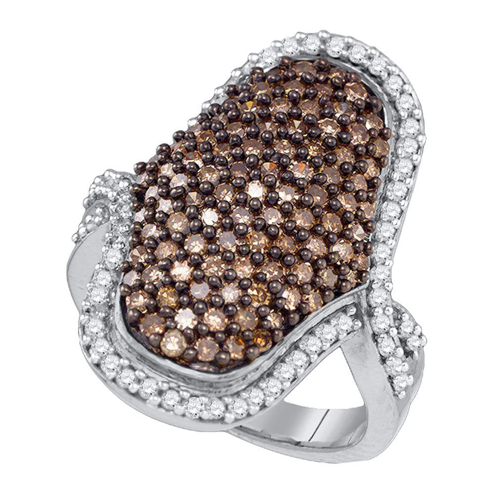 10kt White Gold Womens Round Brown Diamond Wide Fashion Ring 1-1/2 Cttw