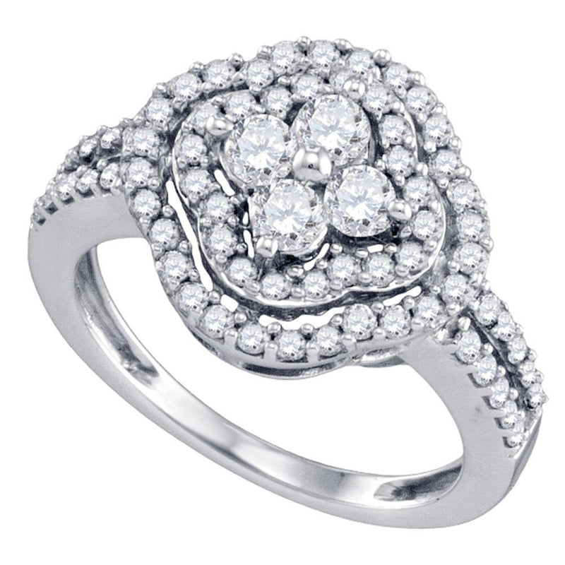 14kt White Gold Womens Round Diamond Quatrefoil Cluster Ring 1 Cttw