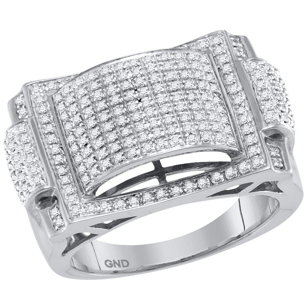 10kt White Gold Mens Round Diamond Domed Cluster Ring 3/4 Cttw