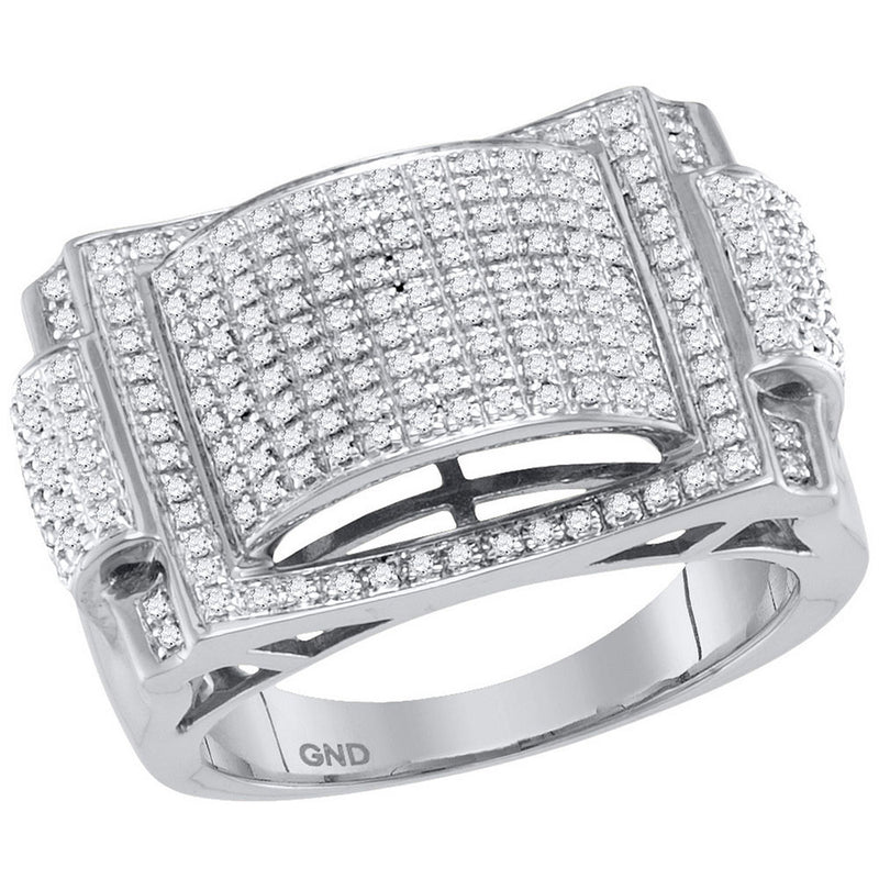 10kt White Gold Mens Round Diamond Domed Cluster Ring 3/4 Cttw