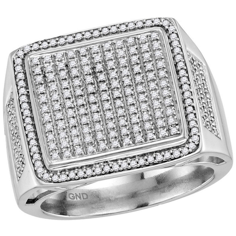 10kt White Gold Mens Round Diamond Square Cluster Ring 3/4 Cttw