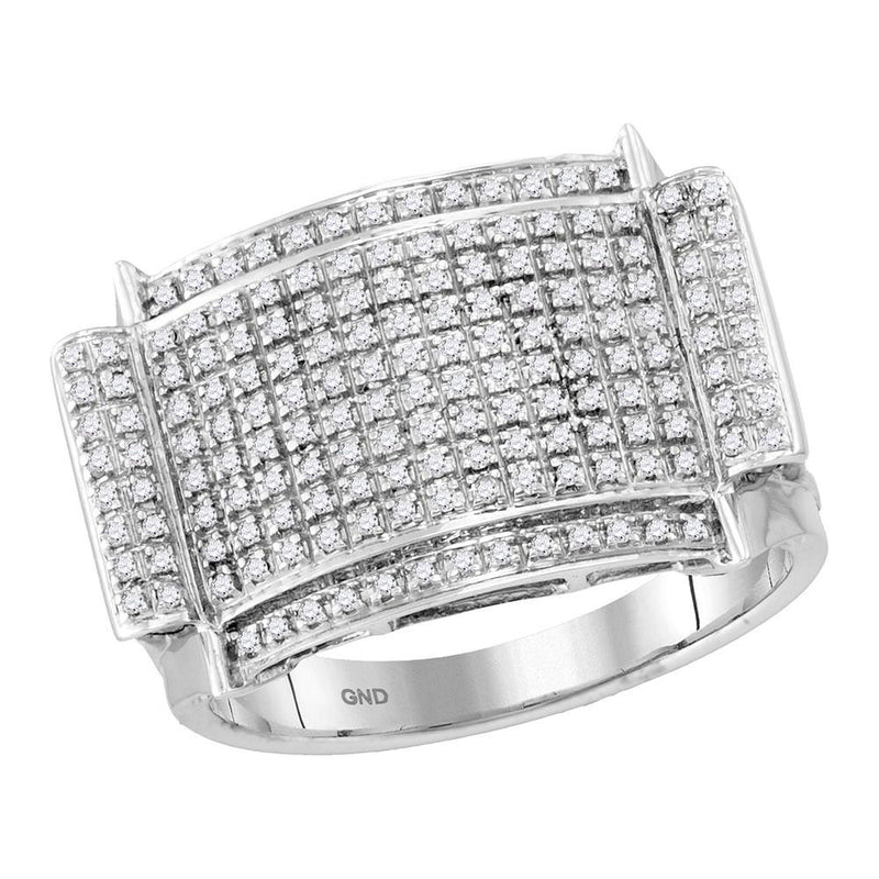 10kt White Gold Mens Round Diamond Rectangle Cluster Ring 1/2 Cttw