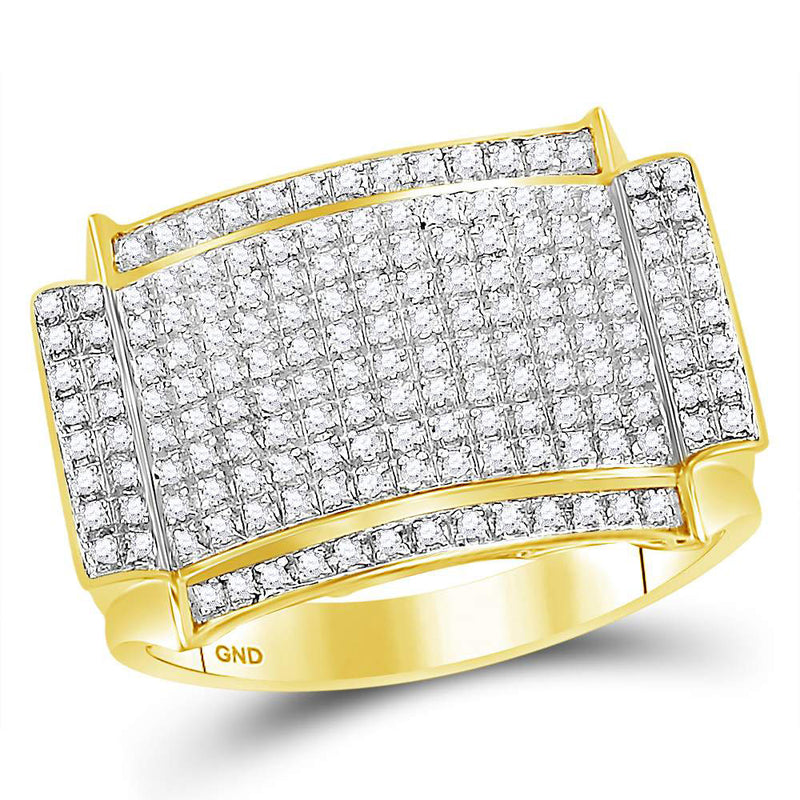 10kt Yellow Gold Mens Round Diamond Rectangle Cluster Ring 1/2 Cttw