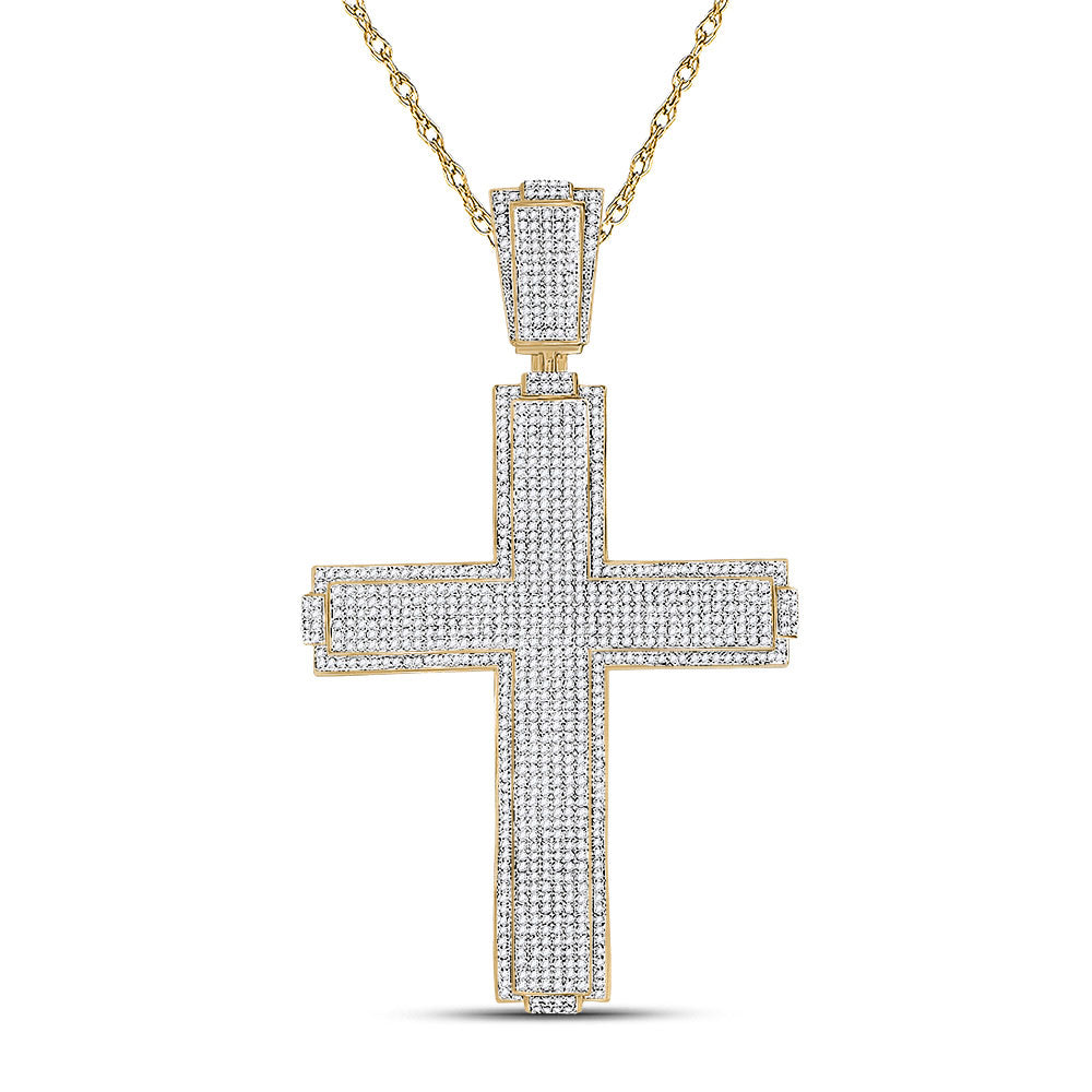 10kt Yellow Gold Mens Round Diamond Cross Charm Pendant 2-1/2 Cttw