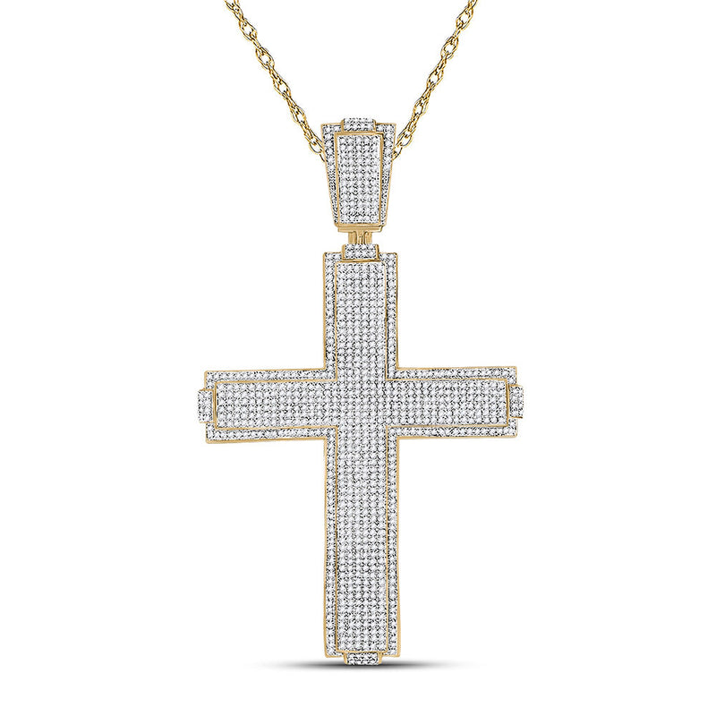 10kt Yellow Gold Mens Round Diamond Cross Charm Pendant 2-1/2 Cttw