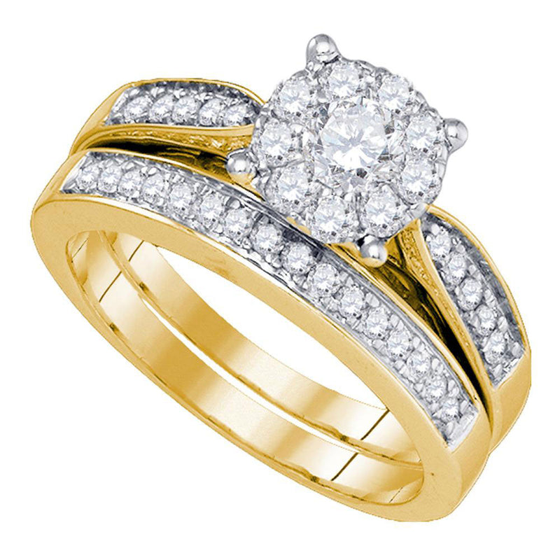 14kt Yellow Gold Round Diamond Bridal Wedding Ring Band Set 3/4 Cttw