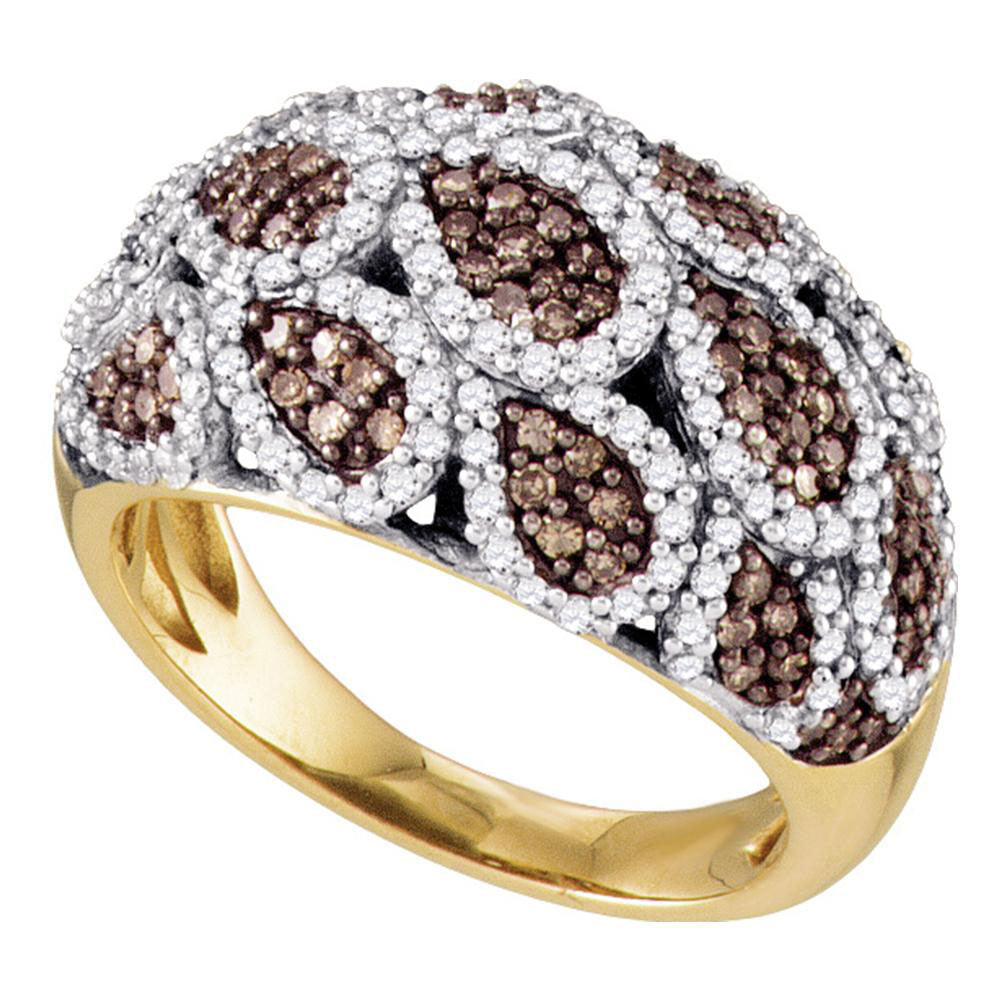 10kt Yellow Gold Womens Round Brown Diamond Fashion Ring 1 Cttw