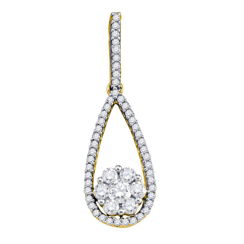 10kt Yellow Gold Womens Round Diamond Cradled Cluster Teardrop Pendant 1/2 Cttw