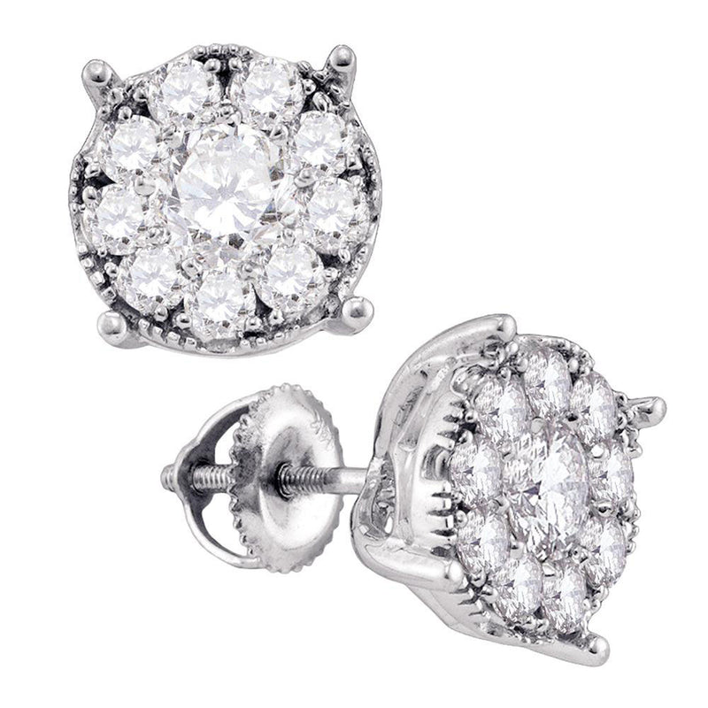 14kt White Gold Womens Round Diamond Cluster Earrings 1/3 Cttw